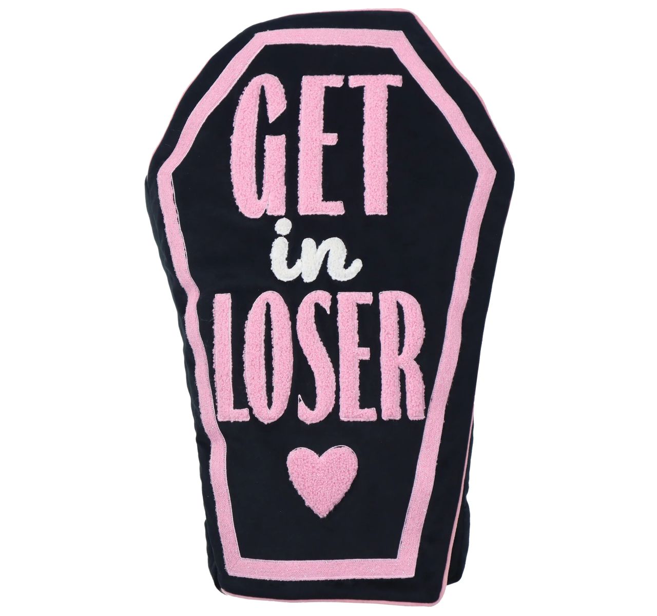 Get in loser coffin throw pillow