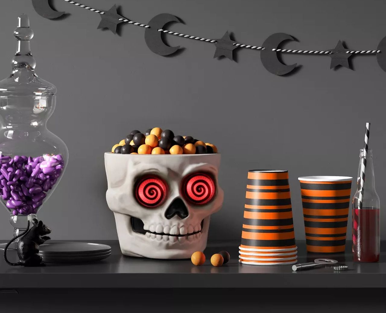 Light and Sound Candy Bowl Skull Halloween Decorative Prop