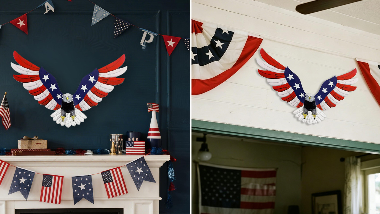 American Flag Bald Eagle Hanging Sculpture