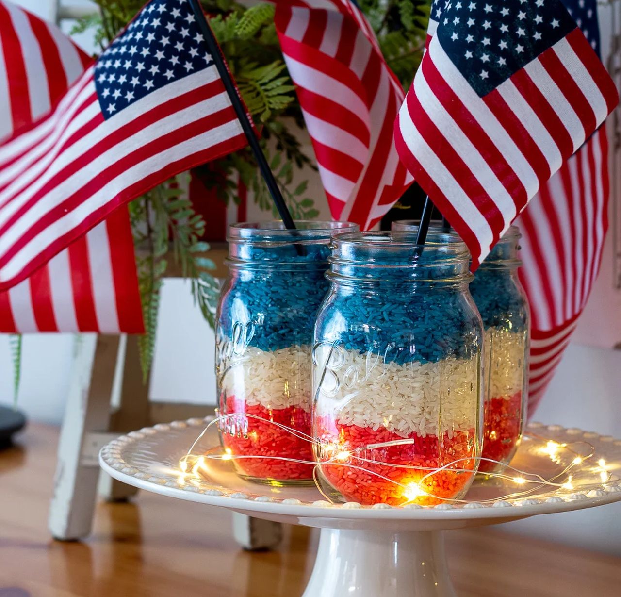 Patriotic Mason Jar 4th of July Centerpiece