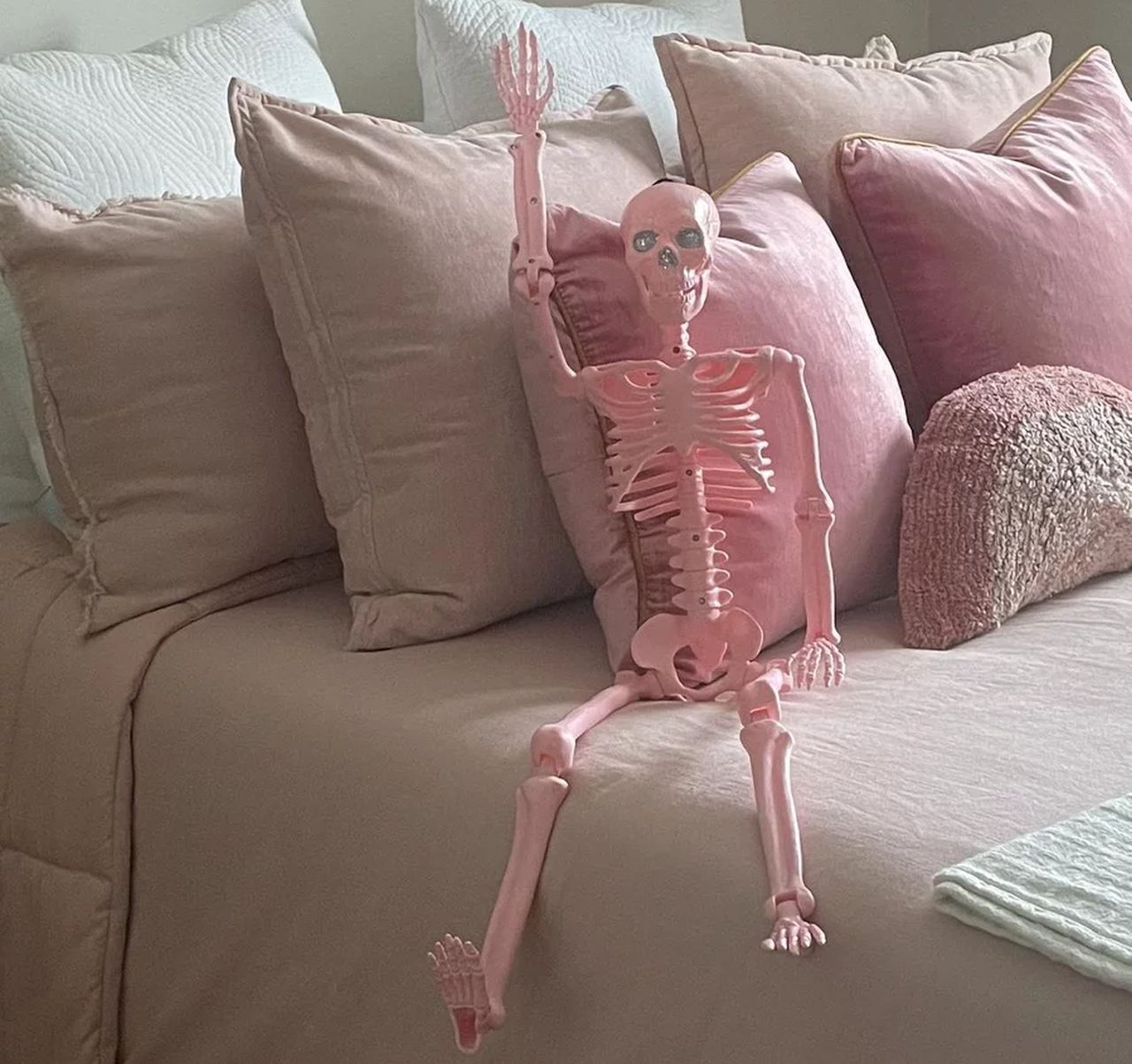 Poseable Skeleton Halloween Decorative Prop Pink Blush