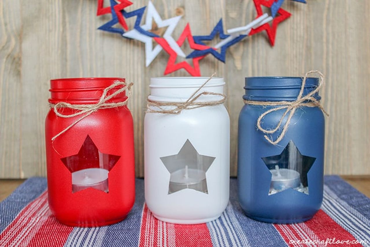 Spray Paint Patriotic Mason Jar Lanterns