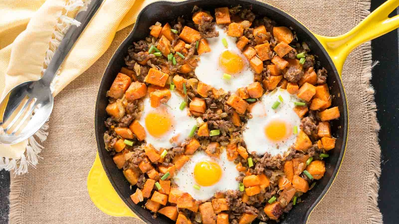 Sweet Potato Hash with Sausage and Eggs