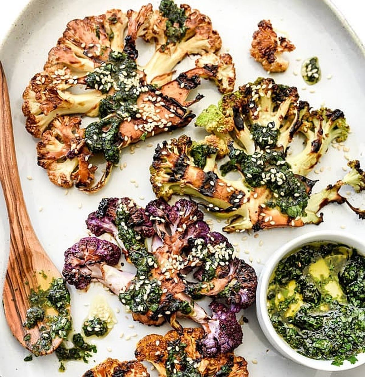 Vegan Father's Day Dinner Ideas- Grilled Teriyaki Cauliflower Steaks with Asian Gremolata