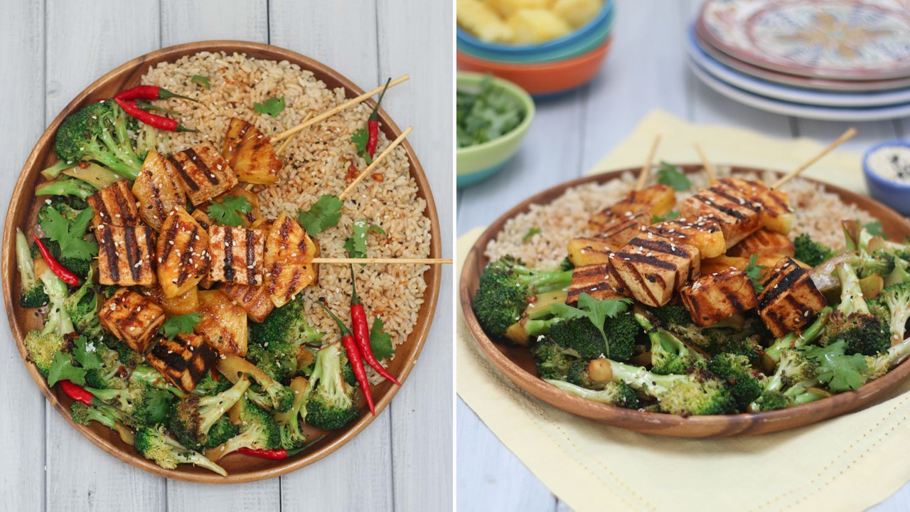 Vegan Sriracha Grilled Tofu and Pineapple Skewers