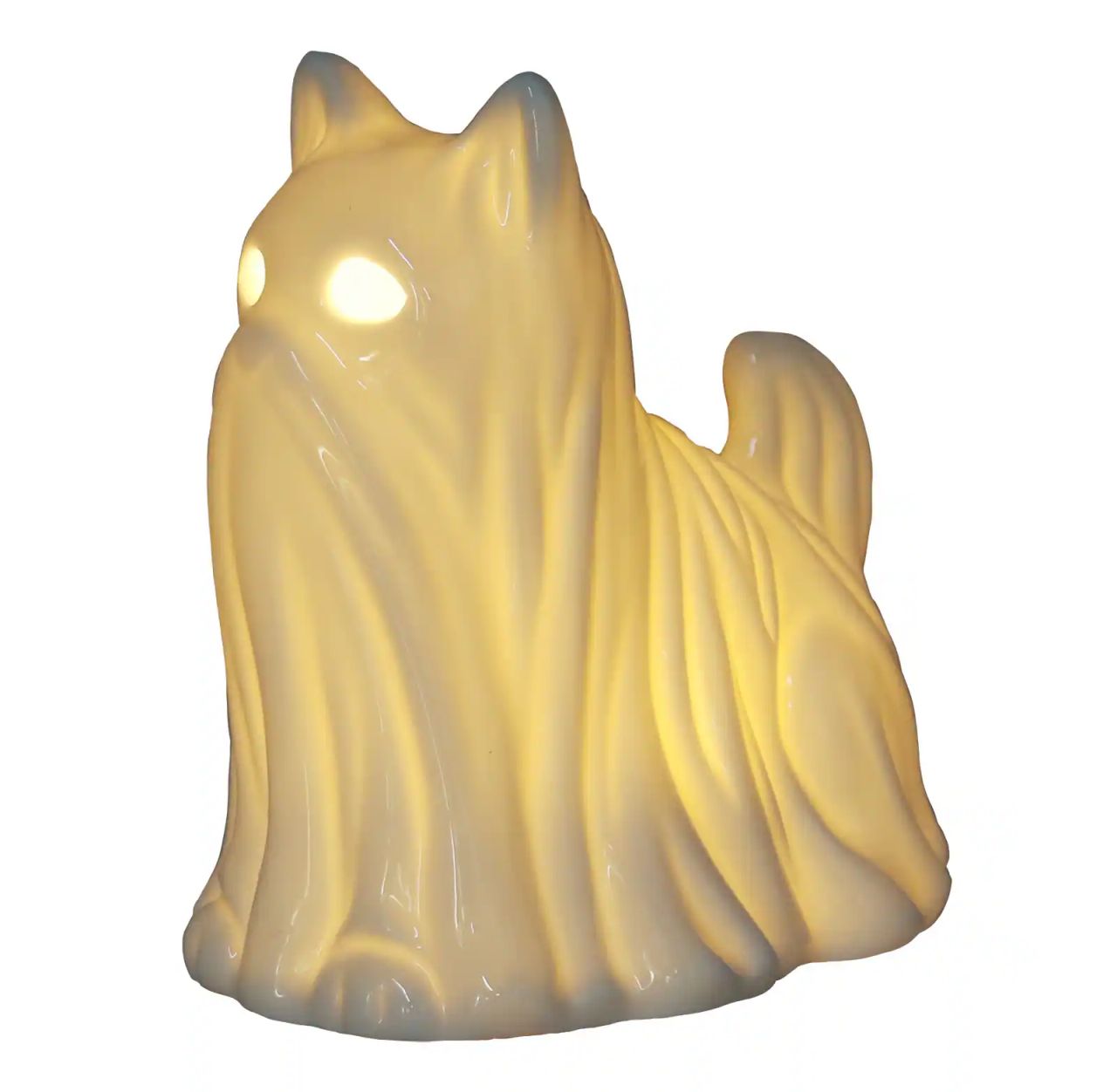 White ghost cat pre-lit ceramic tabletop décor