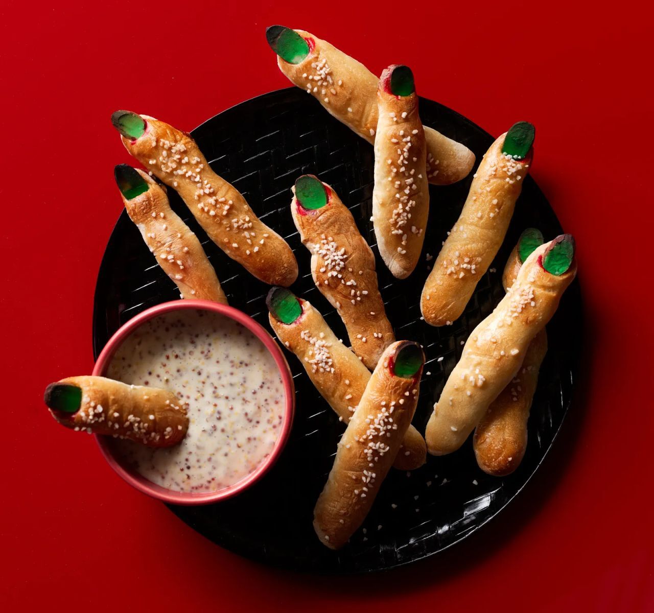 Witch's Finger Bread Sticks With Maple Mustard Dip