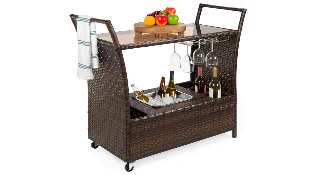 Best Choice Products Rolling Wicker Bar Cart