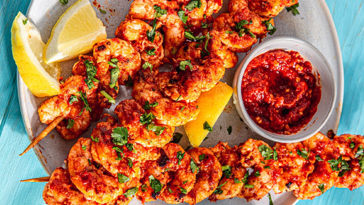 4th of July BBQ Recipes - Grilled Harissa shrimp