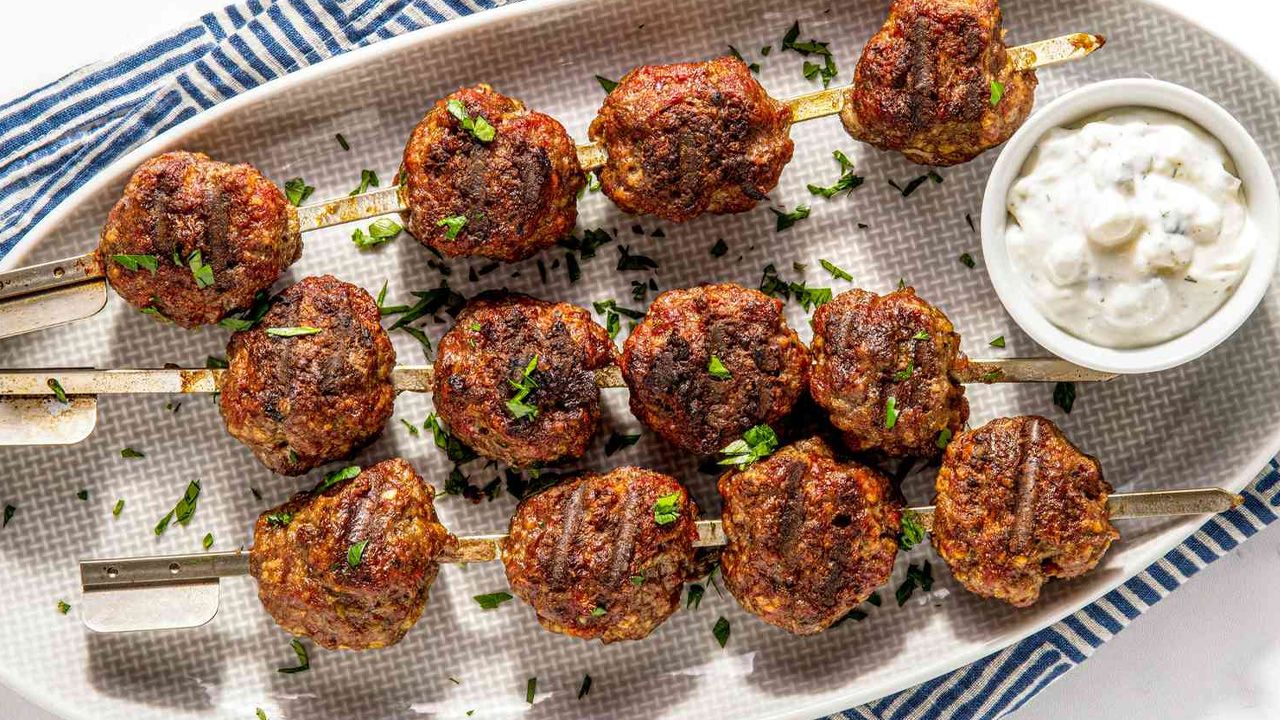 4th of July BBQ Recipes - Grilled Skewered Meatballs