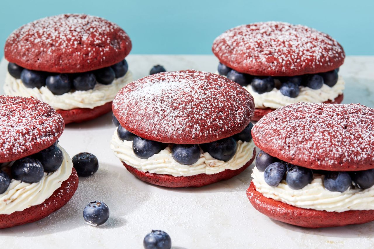 4th of July Desserts - Red Velvet Whoopie Pies with Blueberries