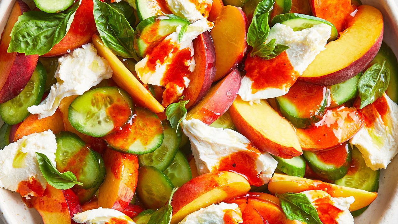 4th of July salads - Peach, Cucumber and Mozzarella Salad