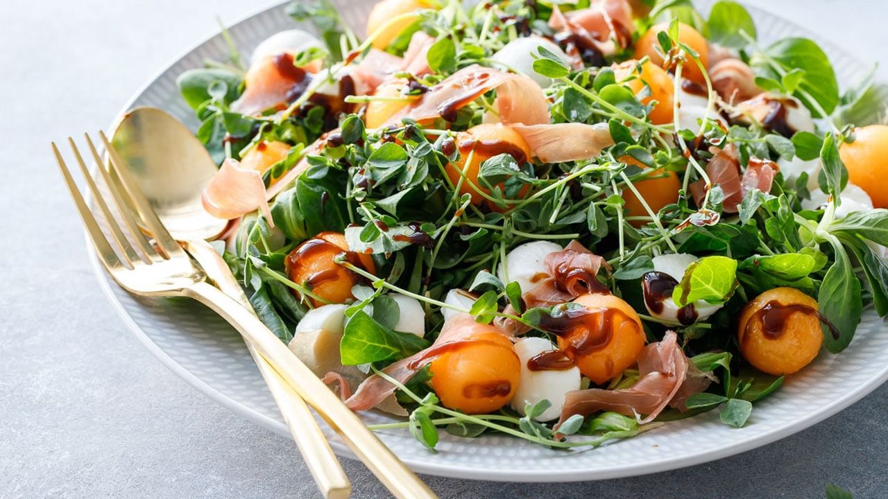 4th of July salads - Prosciutto Melon Salad With Balsamic Vinaigrette