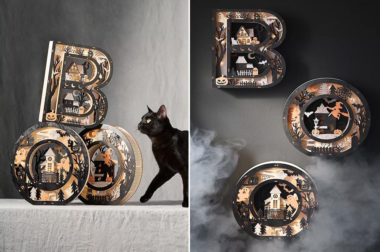 Anthropologie 2025 Halloween collection - Boo Halloween Light-Up Wood Mantel Letters