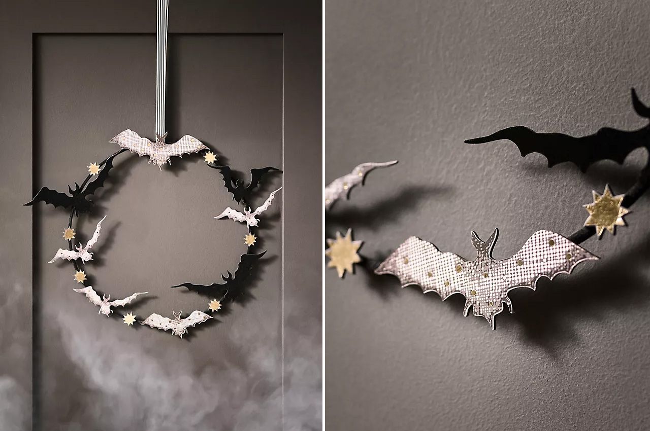Anthropologie 2025 Halloween collection - Florence Balducci Black Cat Bats Halloween Wreath