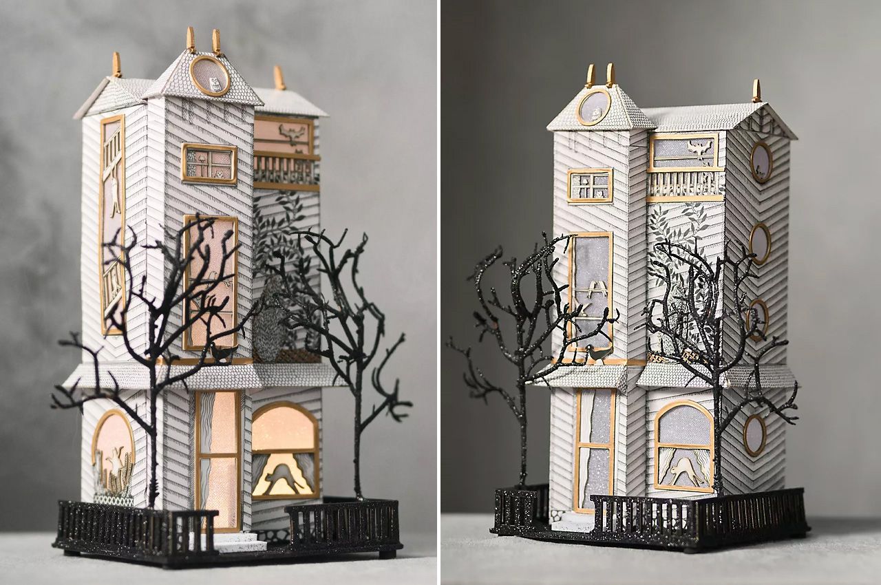 Anthropologie 2025 Halloween collection - Florence Balducci Black Cat Light-Up Paper House