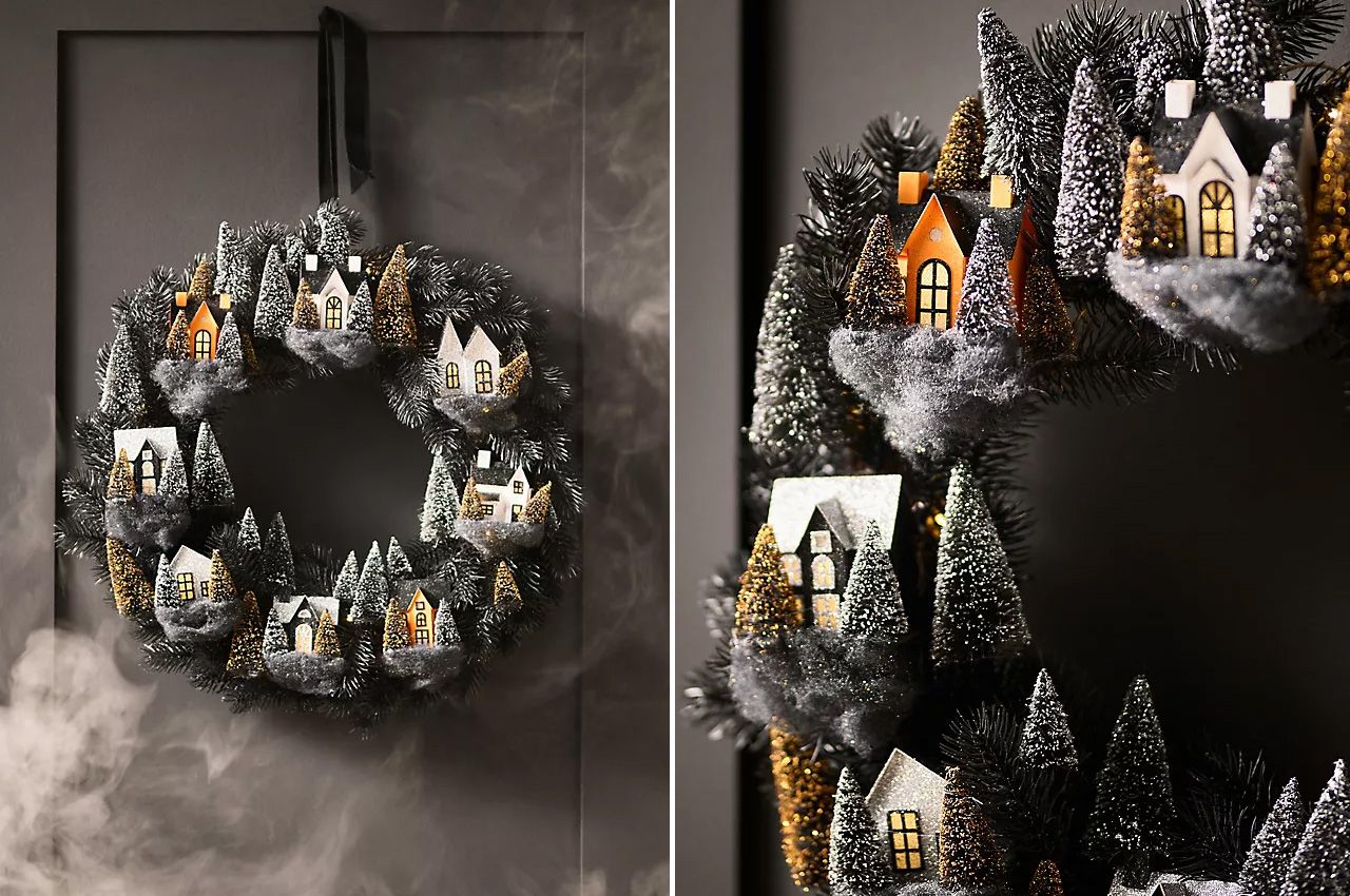 Anthropologie 2025 Halloween collection - Halloween Spooky House Light-Up Wreath