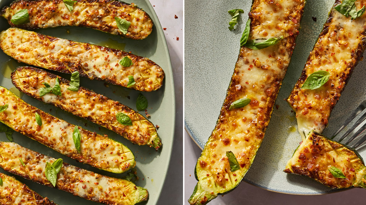 Cheesy Garlic Zucchini Steaks