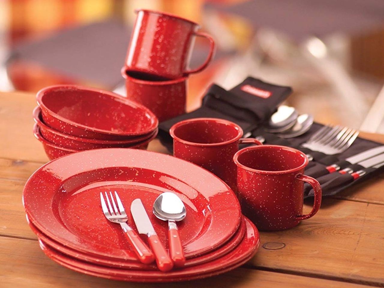Coleman 24-Piece Enamel Dinnerware Set for Outdoor Dining