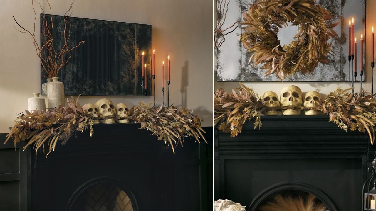 Grandin Road Halloween Haven 2025 Collection - Earthly Thrill Skull Mantelpiece