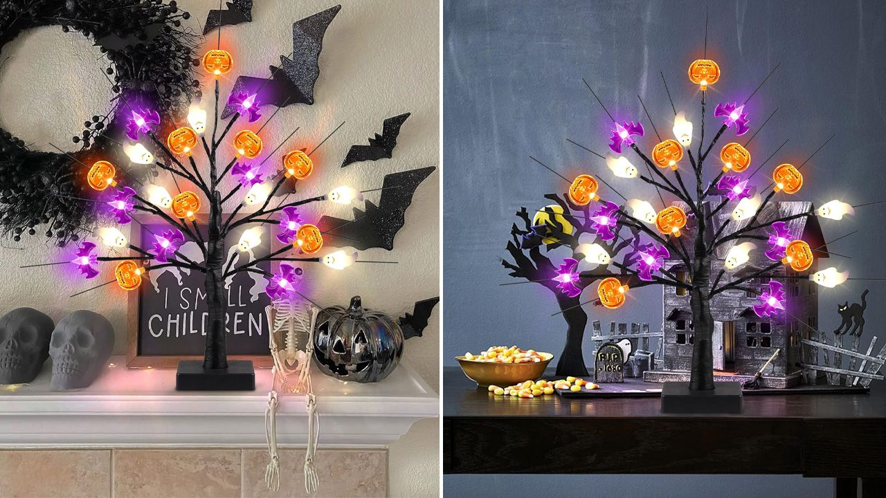 Halloween Indoor Decor Prime Day Deals 2025 - 18-Inch Lit Black Halloween Tree