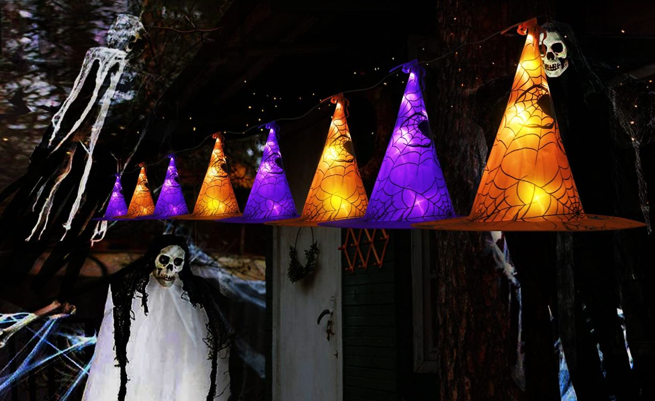 Halloween Indoor Decor Prime Day Deals 2025 -Battery Operated Halloween Lights Witch Hat Decoration