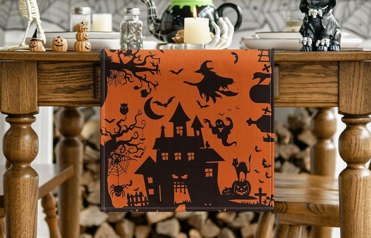 Halloween Indoor Decor Prime Day Deals 2025 - Black Orange Halloween Table Runner