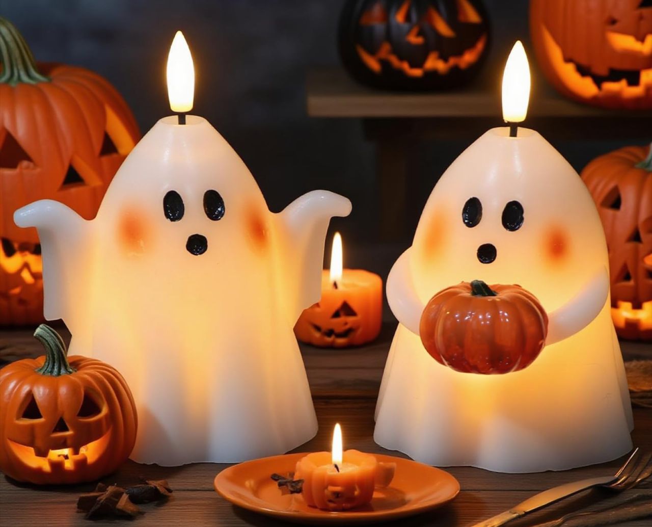 Halloween Indoor Decor Prime Day Deals 2025 -Eldnacele Halloween Ghost Flickering Flameless Candles