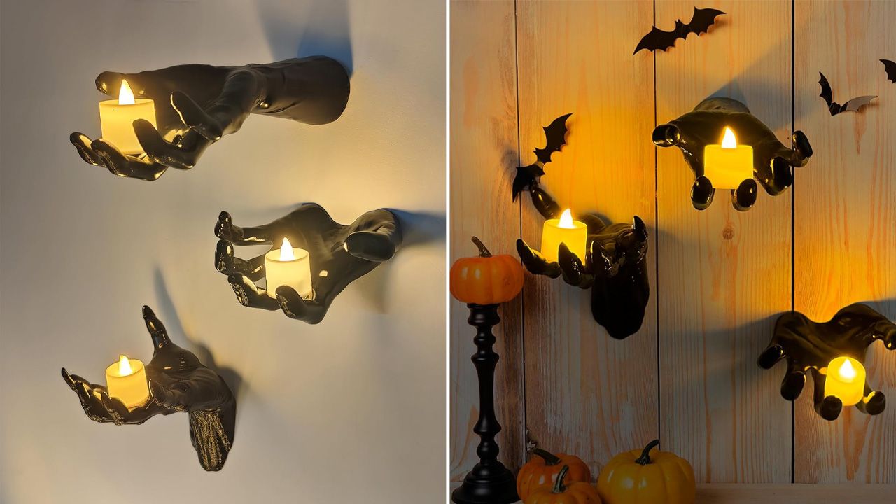Halloween Indoor Decor Prime Day Deals 2025 - Wall-Mounted Reaching Hands With Lighted Candles