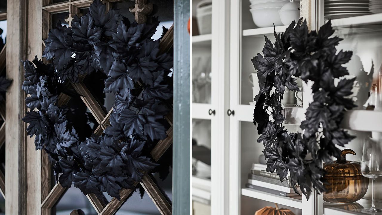IKEA 2025 KUSTFYR Halloween Collection - Black Artificial Leaf Wreath