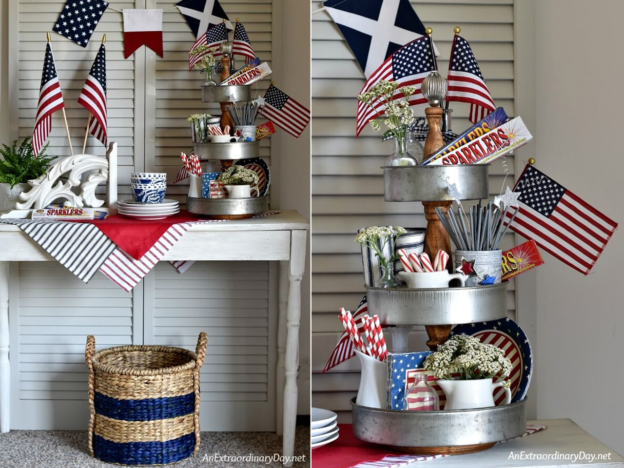 tiered tray for Fourth of July Table Décor ideas