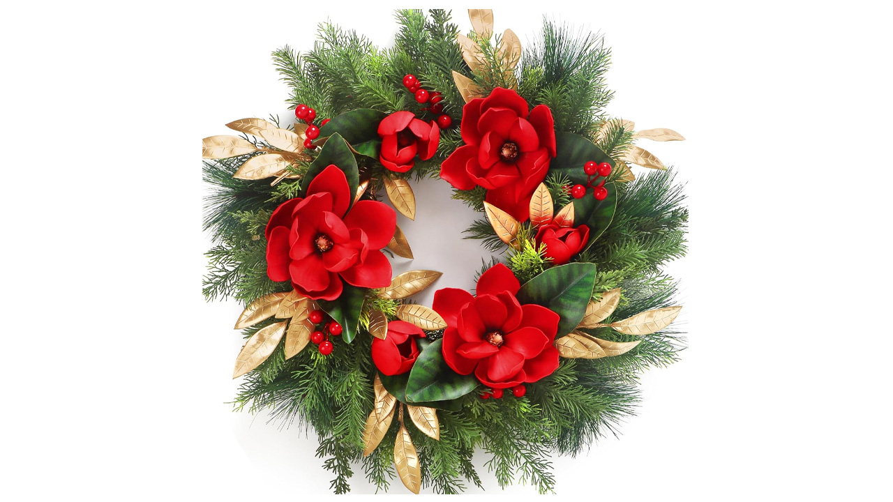 Magnolia-wreath-for-Christmas-decor-at-Amazon-Prime-Big-deal-days-sale-2025