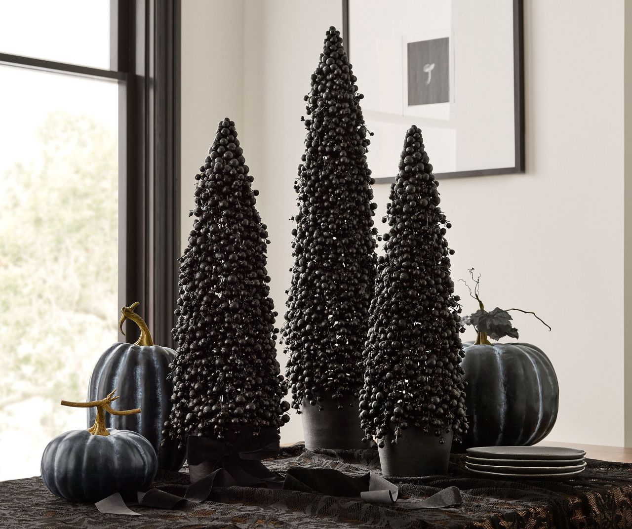 Pottery Barn Halloween Collection 2025 - Faux Potted Black Berry Cluster Cone Tree