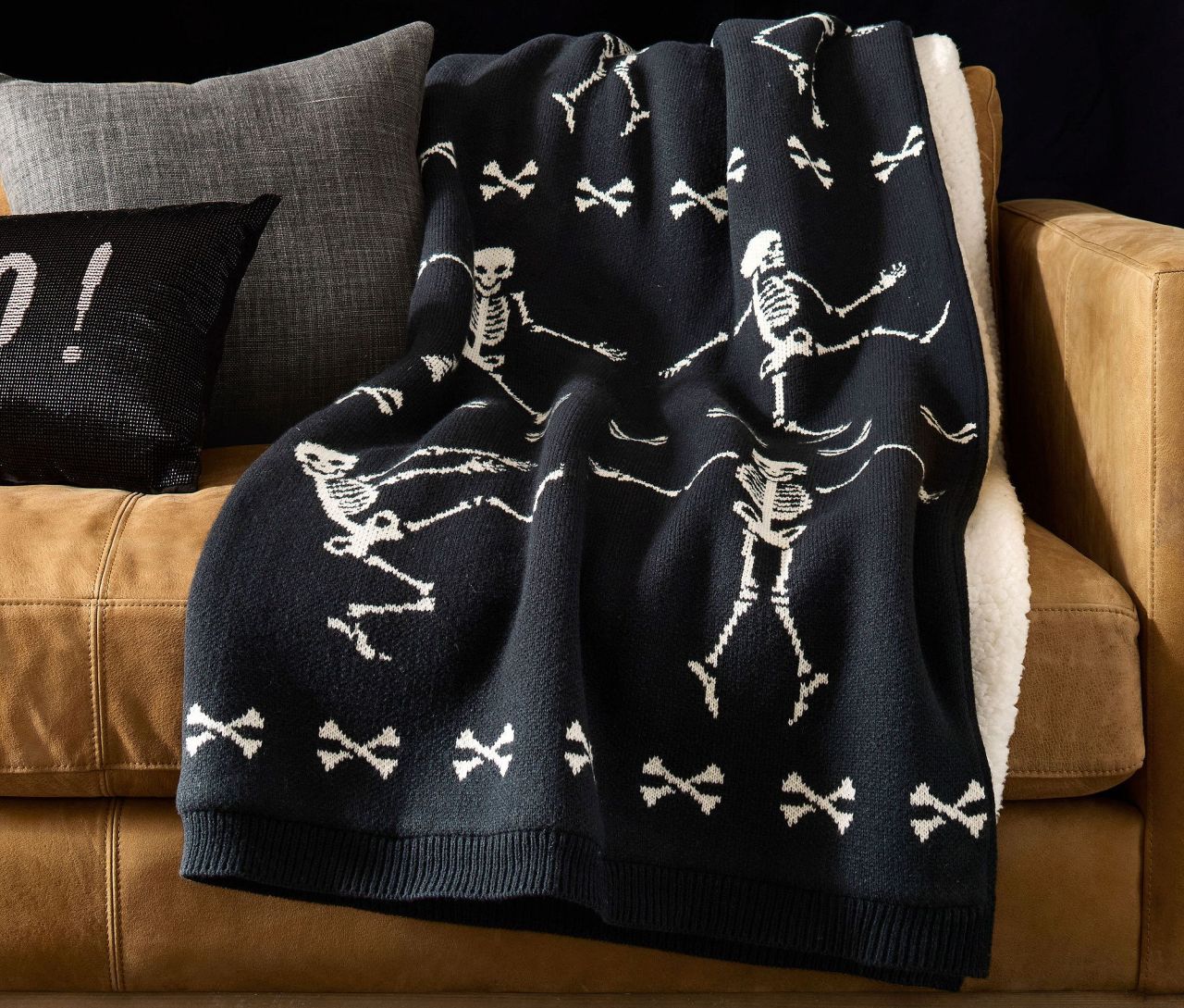 Pottery Barn Halloween Collection - Dancing Skeleton Fair Isle Knit Jacquard Throw