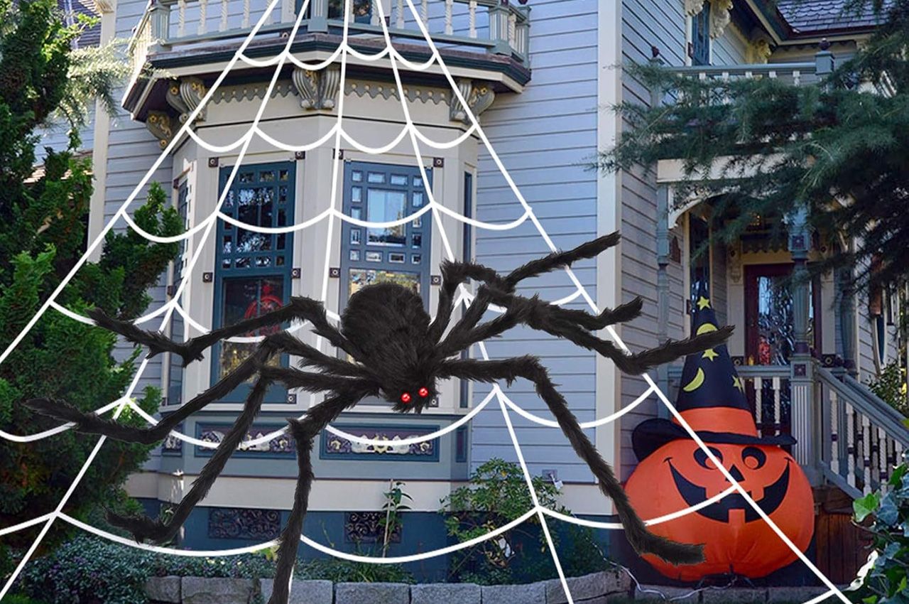Prime Day Deals on Outdoor Halloween Decorations - 16-Foot Halloween Spider Web With Giant Spider