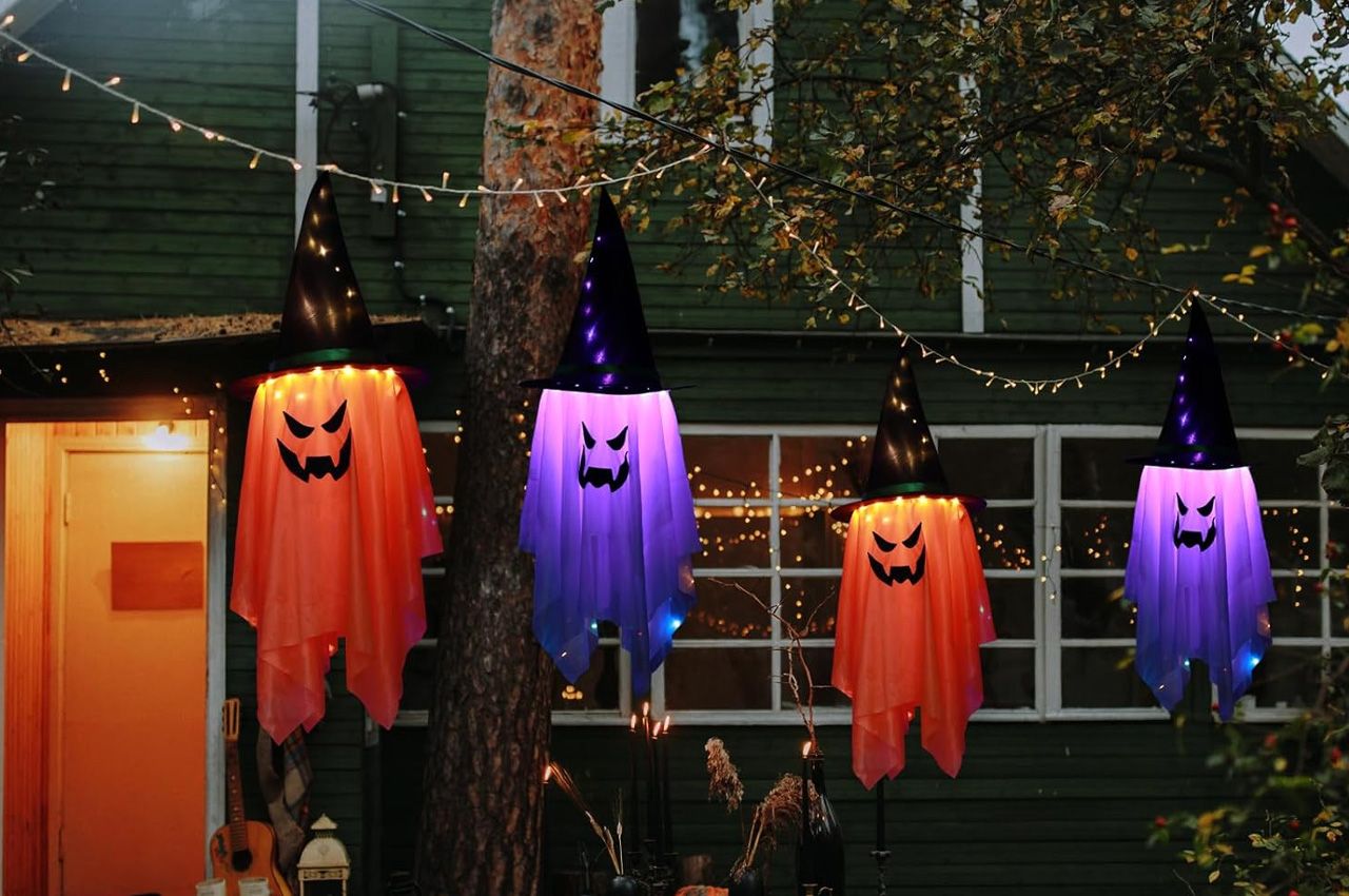 Prime Day Deals on Outdoor Halloween Decorations - 2-Piece Lighted Witch Ghosts