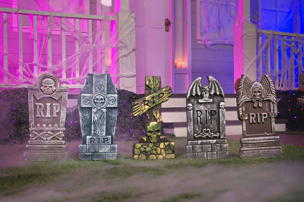 Prime Day Deals on Outdoor Halloween Decorations - 5-Piece Halloween Foam Graveyard Tombstones