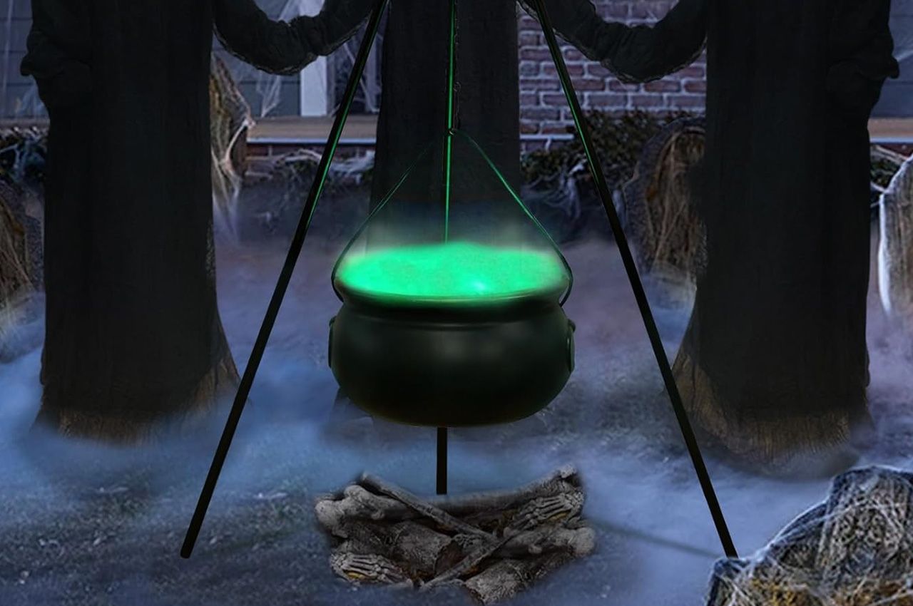 Prime Day Deals on Outdoor Halloween Decorations - Large Witch’s Cauldron With Tripod and Lights