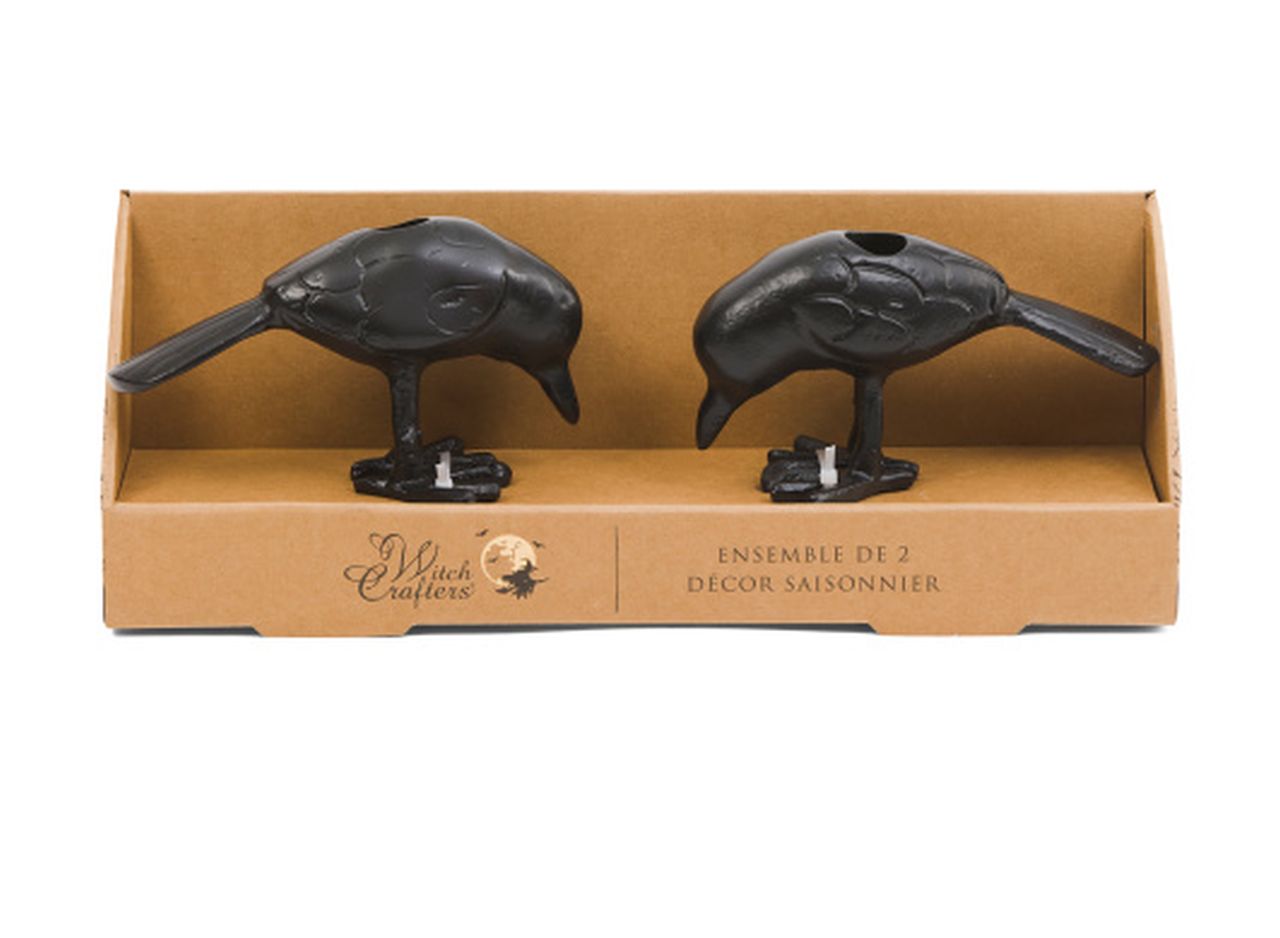 WITCH CRAFTERS Set Of 2 Crow Candle Holders