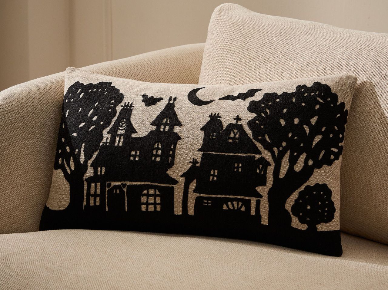 West Elm Halloween Collection 2025 - Haunted House Pillow Cover