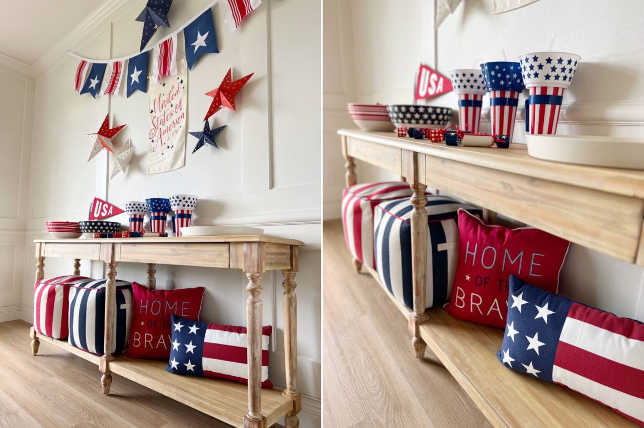 The foyer table is perfect for decorating, entertaining, and adding a classic touch with pillows and tableware