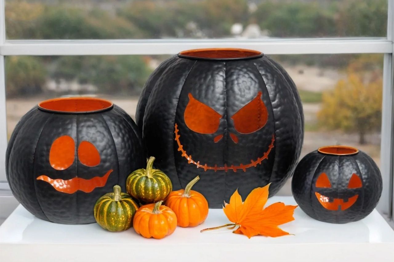 2025 Costco Halloween décor - 3 Metal Pumpkin Lanterns