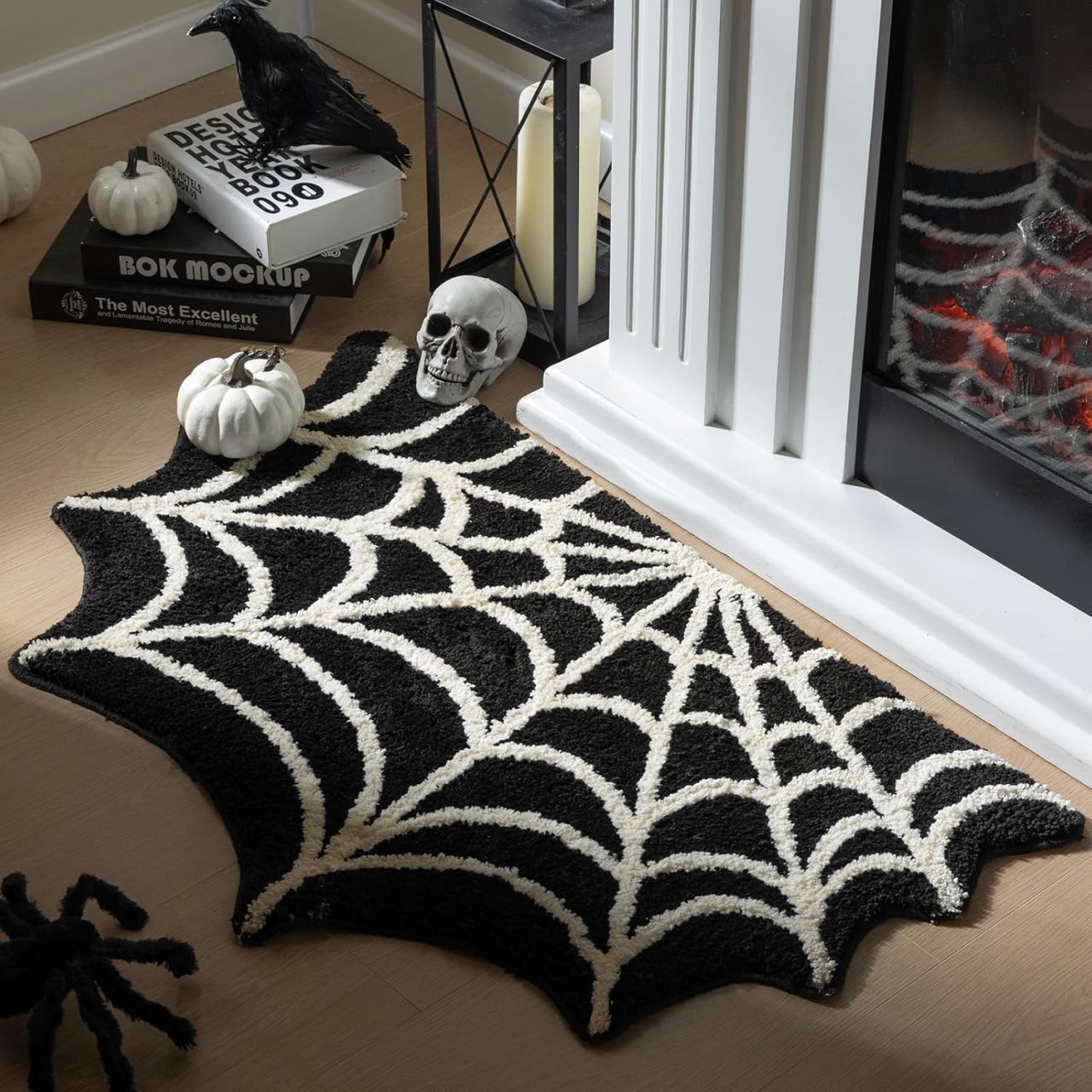 Ashler Black Spider Web Halloween Rug (1.8x3 ft.)