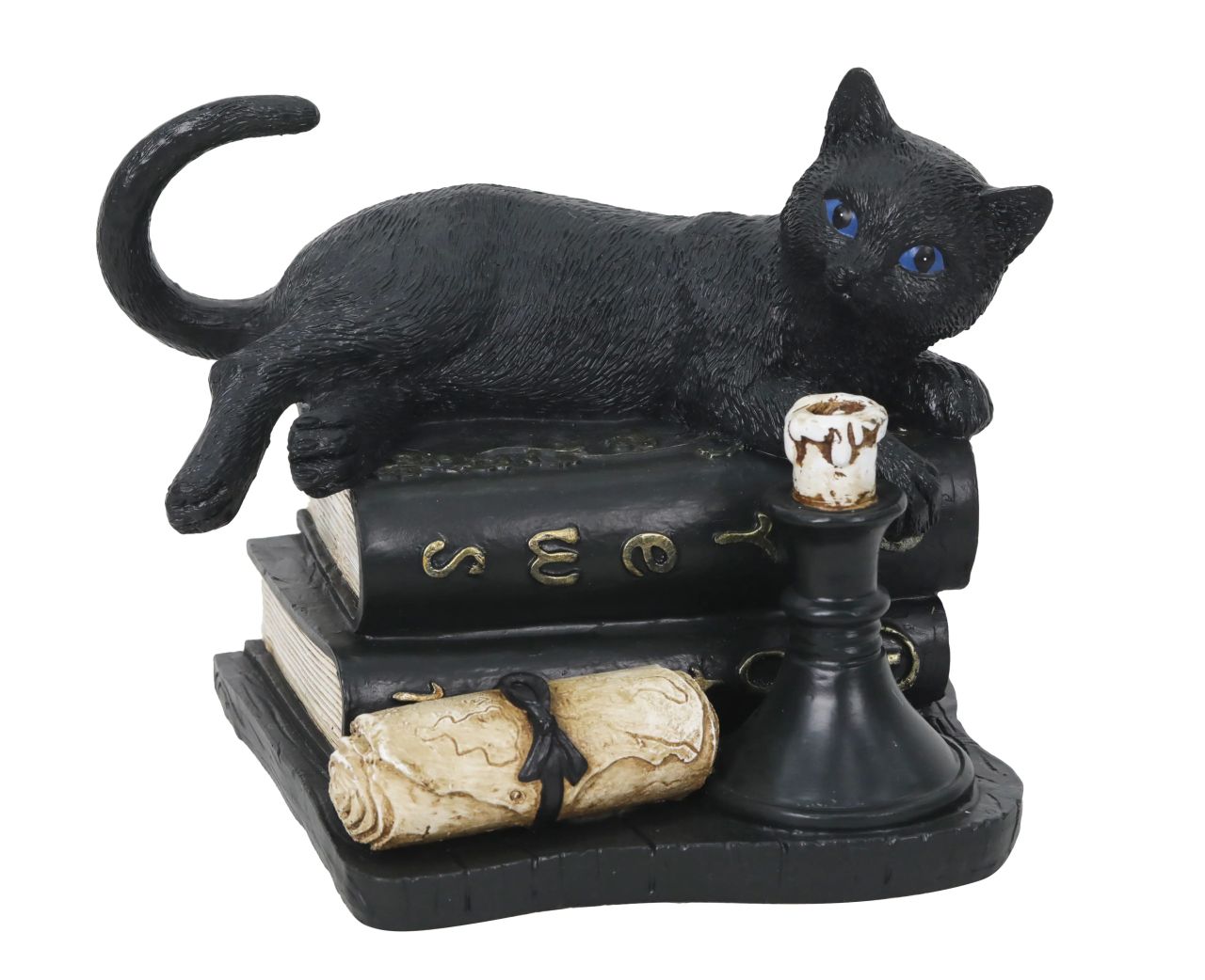 Cat with Books & Candle Tabletop Décor