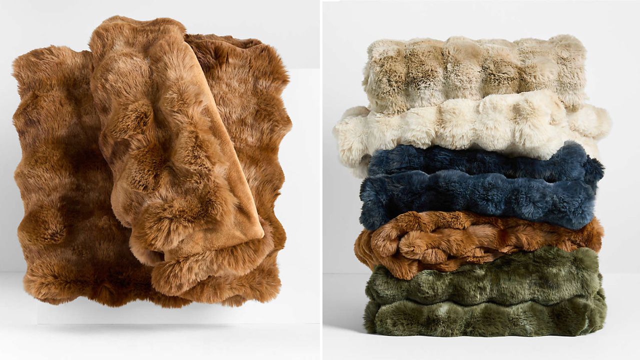 Crate & Barrel 2025 Fall Collection - Textured Faux Fur Maple Brown Throw Blanket