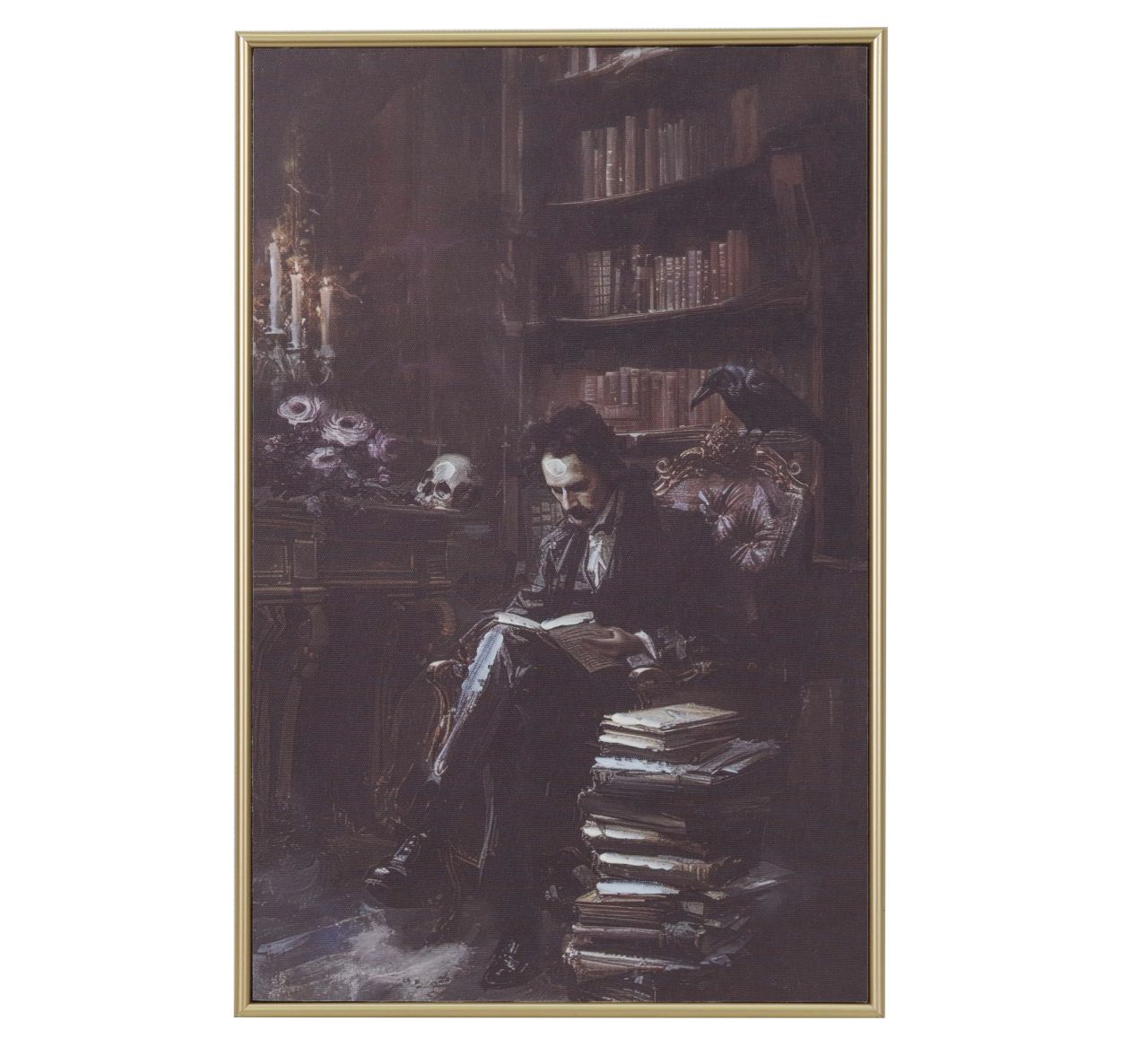 Edgar Allan Poe Reading Wall Décor in Gold Frame