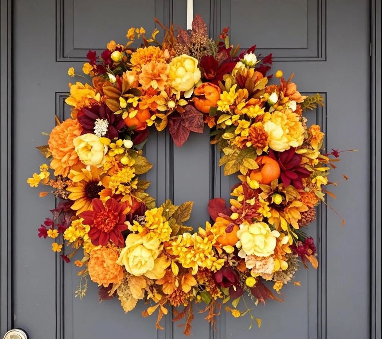 Fall Wreath with Pumpkin Maple Leaf for Front Door