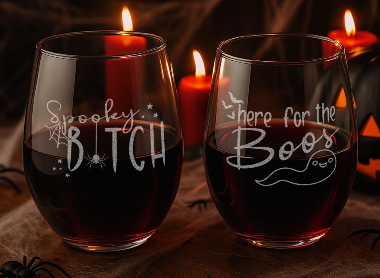 Halloween Stemless Wine Glasses (Set of 2)