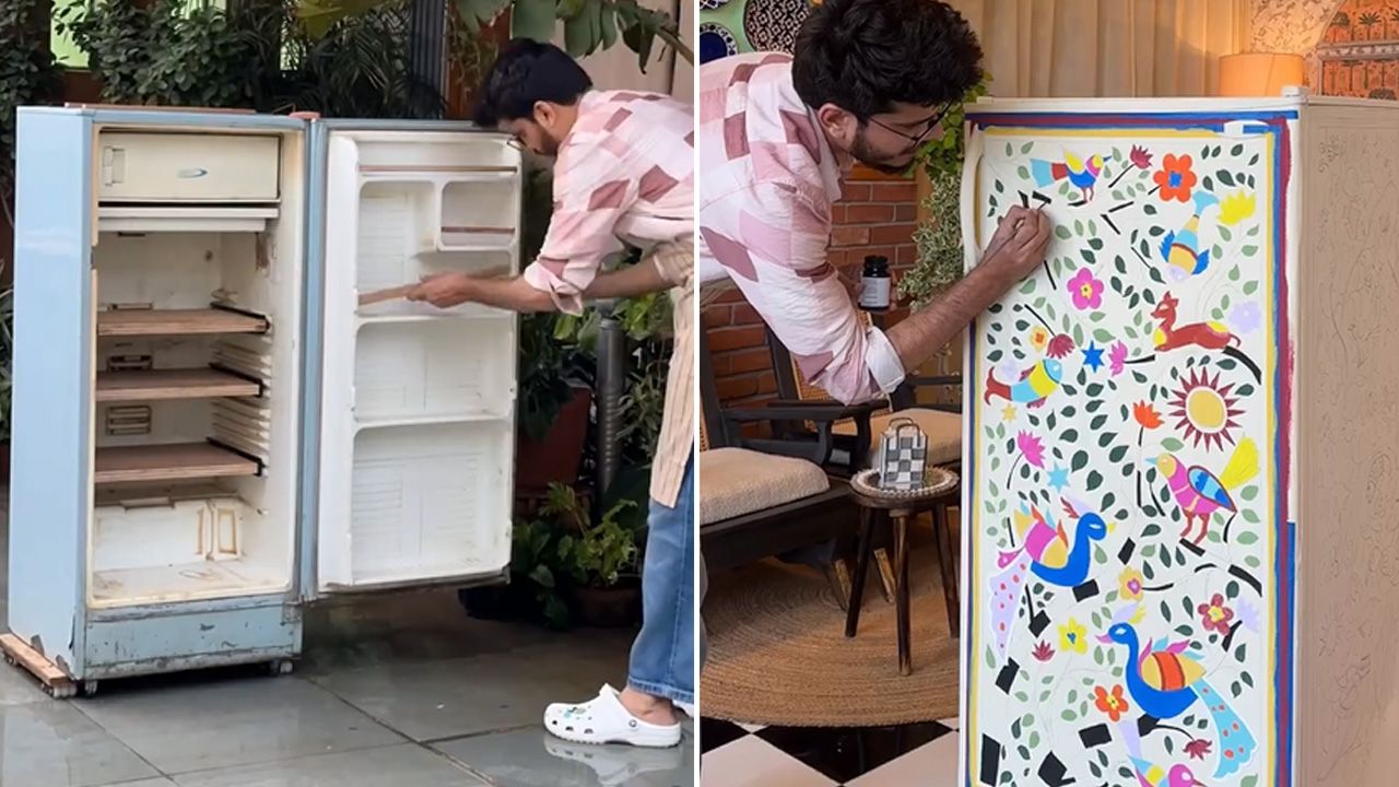 Man upcycles old refrigerator into a shoe rack - 1