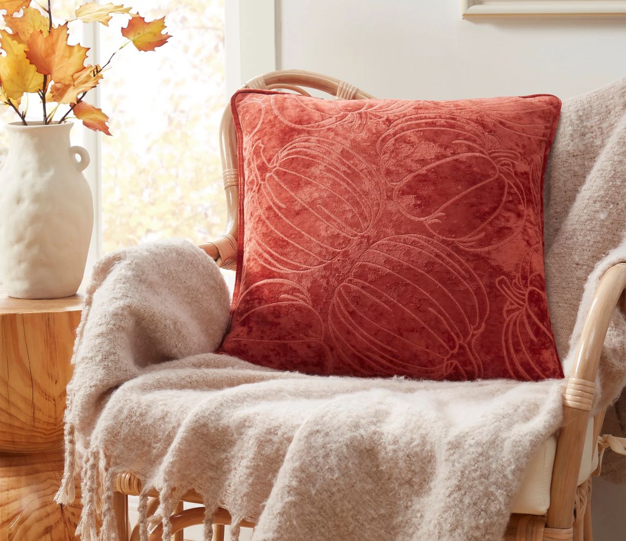 Orange Embroidered Pumpkins Decorative Pillow